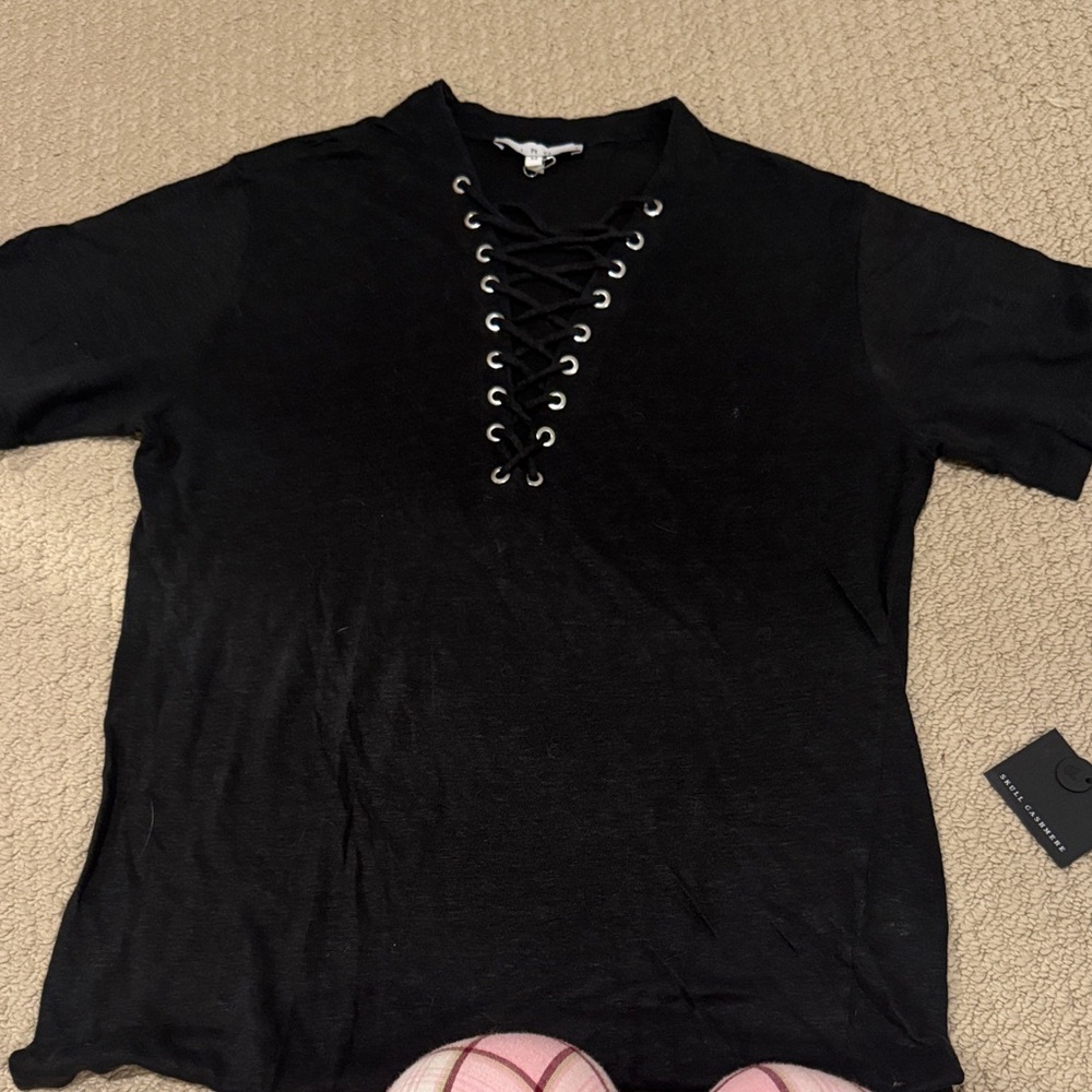 IRO Black Lace-Up Short Sleeve Top